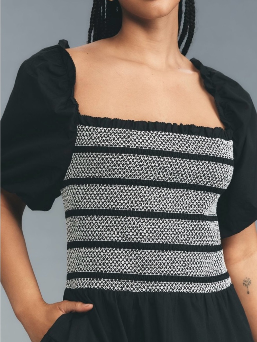 Anthropologie Black Mini Dress with Smocked Bodice - Picture 6 of 8